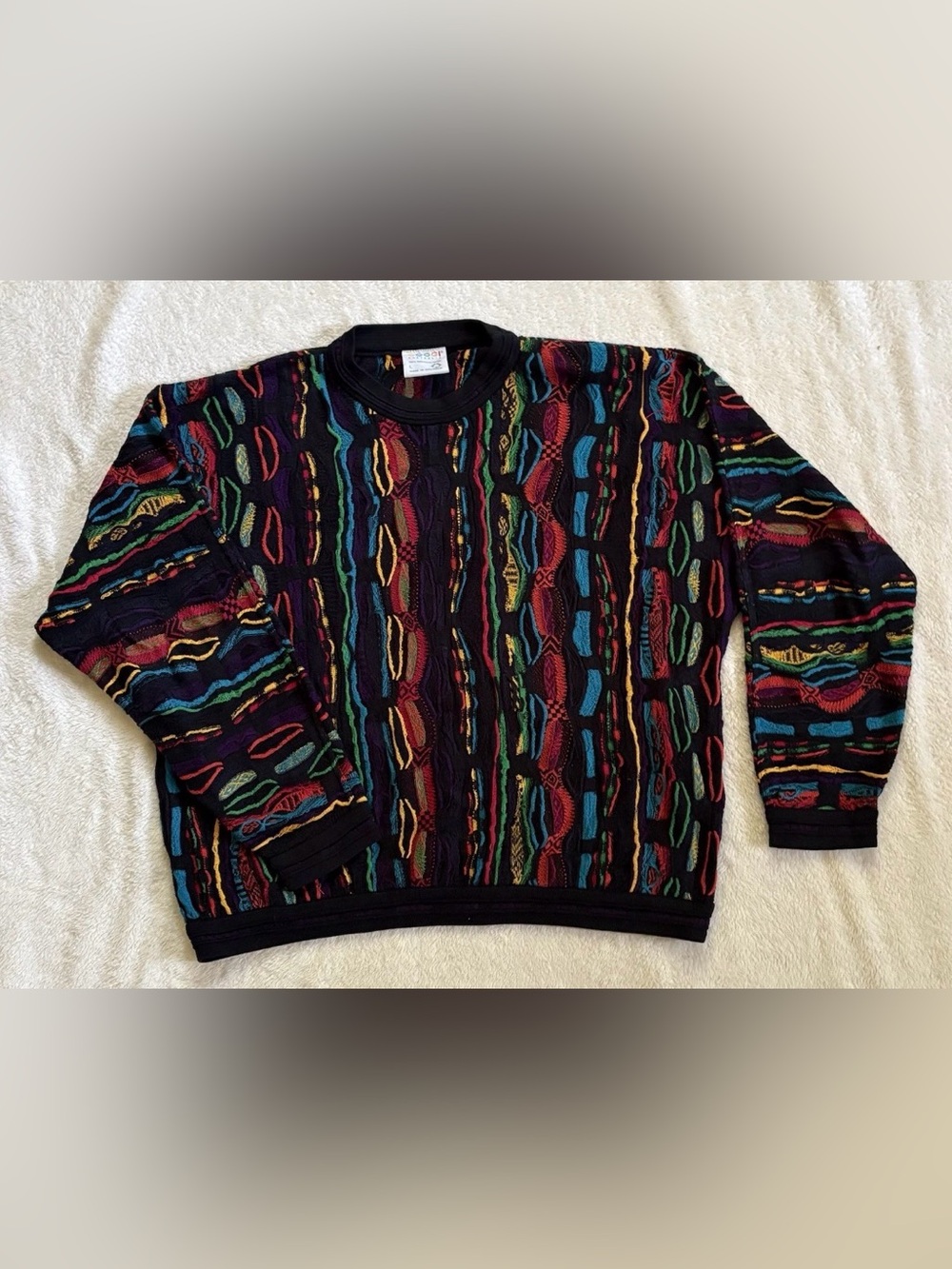 Vintage Coogi 3D Multicolor Pullover Sweater Rainbow Sz L Australia Biggie 90s
